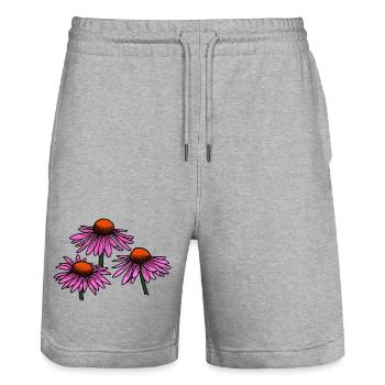 Échinacée - Fleur - Short de jogging bio TRAINER Stanley/Stella unisexe - gris chiné - Devant - Nik (191cm) & Marisol (170cm)