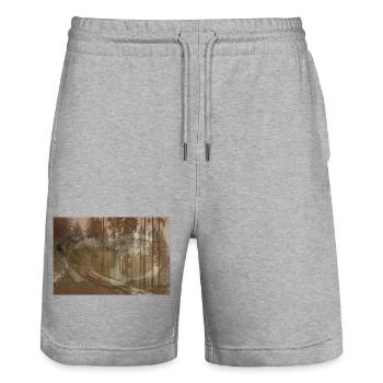 Hund verschmolzen in winterlichem Pfad - Stanley/Stella Unisex Bio Joggingshorts Trainer  - Grau meliert - Vorne - Nik (191cm) & Marisol (170cm)