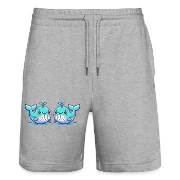 bande dessinée de baleine 2 - Short de jogging bio TRAINER Stanley/Stella unisexe - gris chiné - Devant - Nik (191cm) & Marisol (170cm)