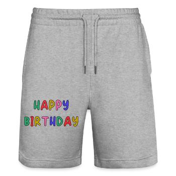 ALLES GUTE ZUM GEBURTSTAG. ALLES GUTE ZUM GEBURTSTAG. JAHRESTAG. - Stanley/Stella Unisex Bio Joggingshorts Trainer  - Grau meliert - Vorne - Nik (191cm) & Marisol (170cm)