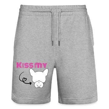 Kiss my Bulldog - Französischer Frechdachs - Stanley/Stella Unisex Bio Joggingshorts Trainer  - Grau meliert - Vorne - Nik (191cm) & Marisol (170cm)
