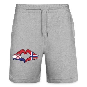 Croatia Norway Flag Hands Heart Shape Used - Stanley/Stella Trainer Unisex Organic Jogging Shorts - heather grey - Front - Nik (191cm) & Marisol (170cm)