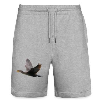 Cormorant in flight - Stanley/Stella Trainer Unisex Organic Jogging Shorts - heather grey - Front - Nik (191cm) & Marisol (170cm)