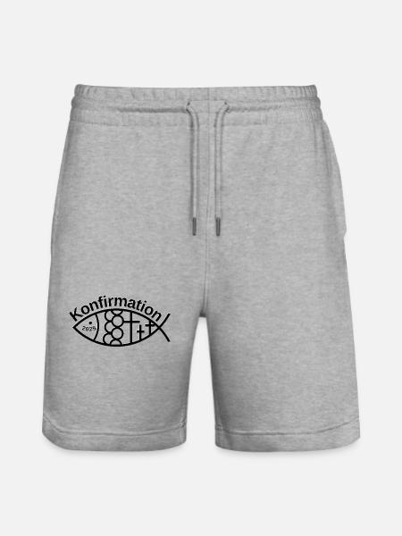 Konfirmation 2025 Jesusfisk med 3 kors - Stanley/Stella Trainer økologiske unisex joggingshorts - grå meleret
