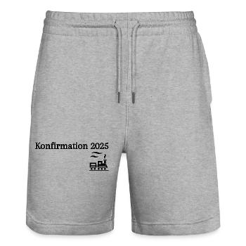 Confirmation 2025 departing train journey - Stanley/Stella Trainer Unisex Organic Jogging Shorts - heather grey - Front - Nik (191cm) & Marisol (170cm)