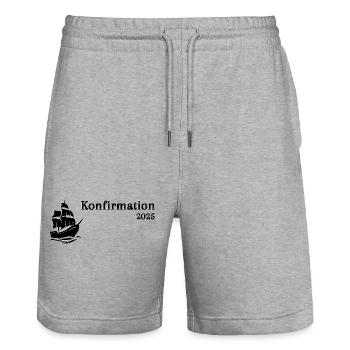 Konfirmation 2025 Schiff segelt heran - Stanley/Stella Unisex Bio Joggingshorts Trainer  - Grau meliert - Vorne - Nik (191cm) & Marisol (170cm)