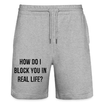 how do i block you in real life - Stanley/Stella Trainer Unisex Organic Jogging Shorts - heather grey - Front - Nik (191cm) & Marisol (170cm)