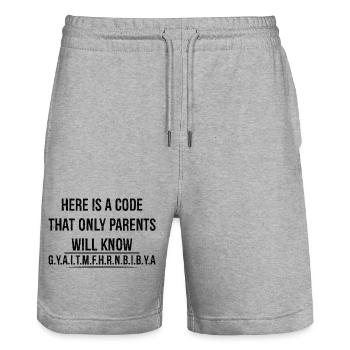 here is a code that only parents will know - Stanley/Stella Unisex Bio Joggingshorts Trainer  - Grau meliert - Vorne - Nik (191cm) & Marisol (170cm)