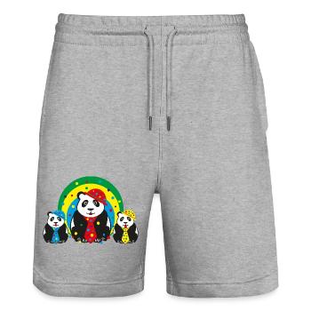 Party Panda Familie mit Hüten und viel Konfetti. - Stanley/Stella Unisex Bio Joggingshorts Trainer  - Grau meliert - Vorne - Nik (191cm) & Marisol (170cm)