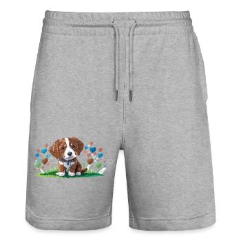 Puppy - Love My Toller-Doodle Dog - Stanley/Stella Trainer Unisex Organic Jogging Shorts - heather grey - Front - Nik (191cm) & Marisol (170cm)