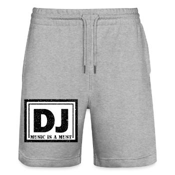 DJ Logo mit Schriftzug und Textur - Stanley/Stella Unisex Bio Joggingshorts Trainer  - Grau meliert - Vorne - Nik (191cm) & Marisol (170cm)