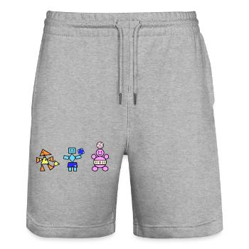 Geometric Playful Robots and Bear  - Stanley/Stella Trainer Unisex Organic Jogging Shorts - heather grey - Front - Nik (191cm) & Marisol (170cm)