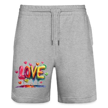 Bunte Love-Ballon Schrift - Stanley/Stella Unisex Bio Joggingshorts Trainer  - Grau meliert - Vorne - Nik (191cm) & Marisol (170cm)