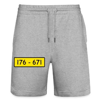 Retro Kostüm Panzerknacker 176 -671 Karneval JGA - Stanley/Stella Unisex Bio Joggingshorts Trainer  - Grau meliert - Vorne - Nik (191cm) & Marisol (170cm)
