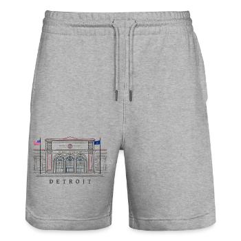 Detroit, Kunstmuseum, Michigan USA, Handzeichnung - Stanley/Stella Unisex Bio Joggingshorts Trainer  - Grau meliert - Vorne - Nik (191cm) & Marisol (170cm)
