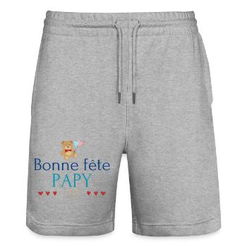 Bonne fête Papy. Annonce grossesse bébé. - Short de jogging bio TRAINER Stanley/Stella unisexe - gris chiné - Devant - Nik (191cm) & Marisol (170cm)