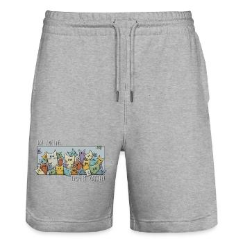 Im Zweifel immer Katzen! Verrückte Comic Katzen - Stanley/Stella Unisex Bio Joggingshorts Trainer  - Grau meliert - Vorne - Nik (191cm) & Marisol (170cm)