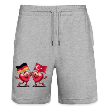 Deutschland und Türkei Herzen - Stanley/Stella Unisex Bio Joggingshorts Trainer  - Grau meliert - Vorne - Nik (191cm) & Marisol (170cm)