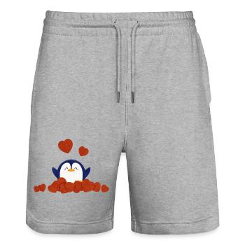 Cute penguin surrounded by heart - Stanley/Stella Trainer Unisex Organic Jogging Shorts - heather grey - Front - Nik (191cm) & Marisol (170cm)