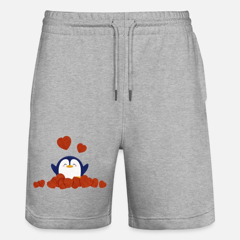 Pingouin mignon entouré de cœur - Short de jogging bio TRAINER Stanley/Stella unisexe - gris chiné