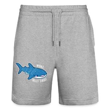 Drôle de requin-baleine avec jeu de mots - Short de jogging bio TRAINER Stanley/Stella unisexe - gris chiné - Devant - Nik (191cm) & Marisol (170cm)