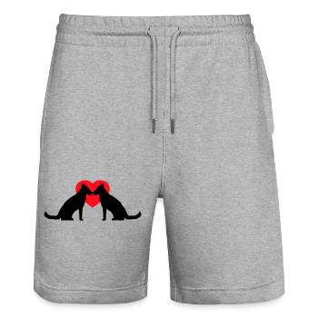 2 Dogs Love Heart Team Sitting Two Friends Crew - Stanley/Stella Trainer Unisex Organic Jogging Shorts - heather grey - Front - Nik (191cm) & Marisol (170cm)