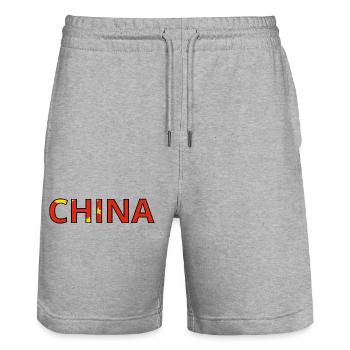 China Flag - Stanley/Stella Trainer Unisex Organic Jogging Shorts - heather grey - Front - Nik (191cm) & Marisol (170cm)