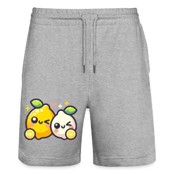Design citron doux - Short de jogging bio TRAINER Stanley/Stella unisexe - gris chiné - Devant - Nik (191cm) & Marisol (170cm)