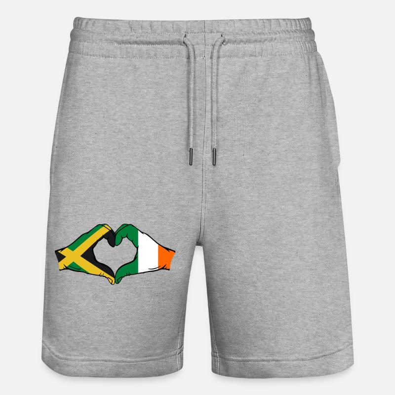Jamaika Irland Hände Herzform - Stanley/Stella Unisex Bio Joggingshorts Trainer  - Grau meliert