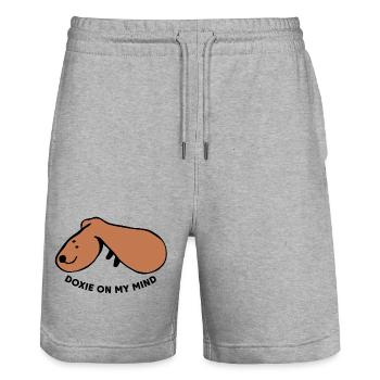 Chien décontracté – Tout simplement détendu - Short de jogging bio TRAINER Stanley/Stella unisexe - gris chiné - Devant - Nik (191cm) & Marisol (170cm)