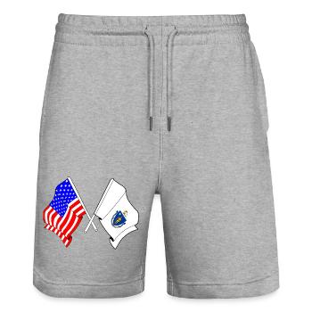Flagge der USA und des Bundesstaates Massachusetts gekreuzt - Stanley/Stella Unisex Bio Joggingshorts Trainer  - Grau meliert - Vorne - Nik (191cm) & Marisol (170cm)