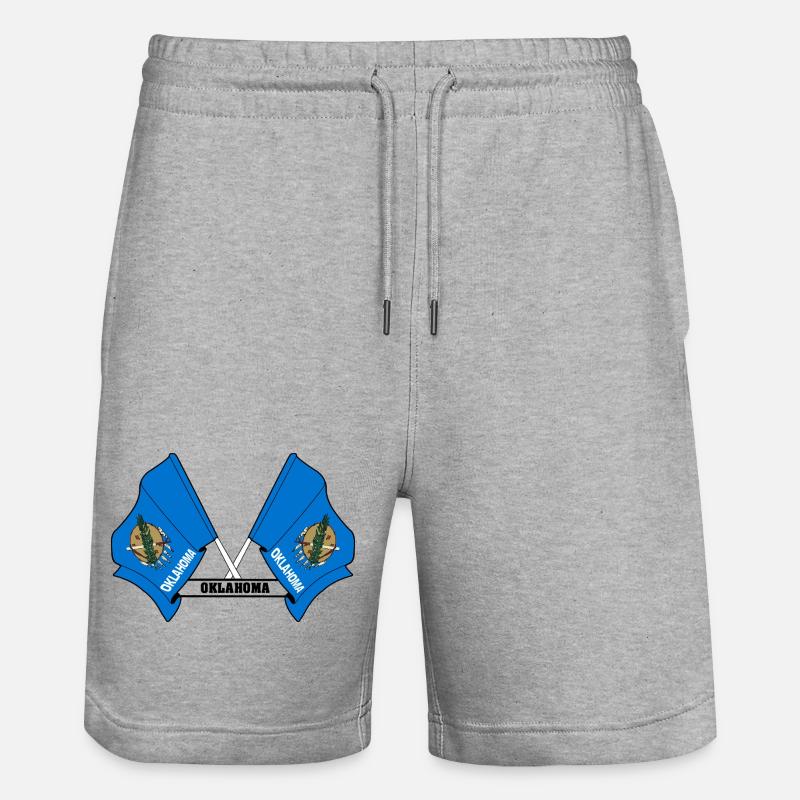 Two flags text OKLAHOMA - Stanley/Stella Trainer Unisex Organic Jogging Shorts - heather grey