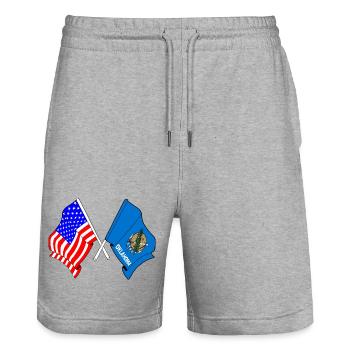 Drapeau des États-Unis et de l’État de l’Oklahoma croisés - Short de jogging bio TRAINER Stanley/Stella unisexe - gris chiné - Devant - Nik (191cm) & Marisol (170cm)