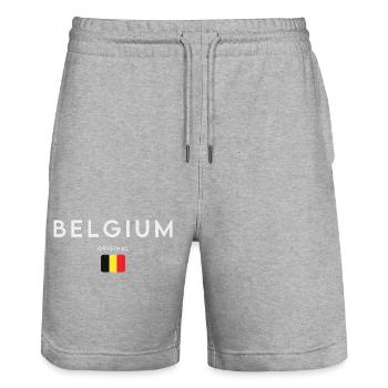 Flag of Belgium, Belgian pride - Stanley/Stella Trainer Unisex Organic Jogging Shorts - heather grey - Front - Nik (191cm) & Marisol (170cm)
