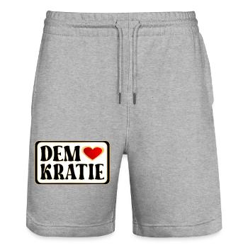 DEMOKRATIE HERZ WÄHLEN - Stanley/Stella Unisex Bio Joggingshorts Trainer  - Grau meliert - Vorne - Nik (191cm) & Marisol (170cm)