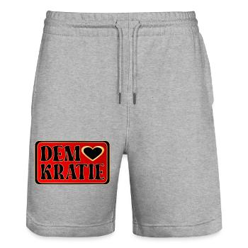 DEMOKRATIE HALTUNG WÄHLEN - Stanley/Stella Unisex Bio Joggingshorts Trainer  - Grau meliert - Vorne - Nik (191cm) & Marisol (170cm)