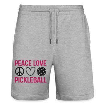 Peace Love Pickleball - Stanley/Stella Trainer Unisex Organic Jogging Shorts - heather grey - Front - Nik (191cm) & Marisol (170cm)