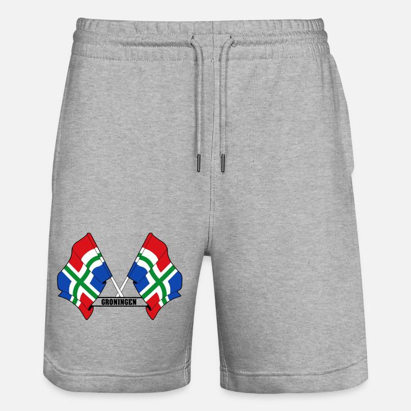 Deux drapeaux texte GRONINGEN - Short de jogging bio TRAINER Stanley/Stella unisexe - gris chiné