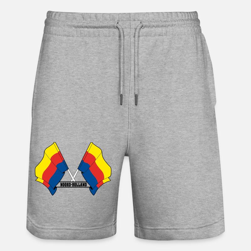 Two flags text NORTH HOLLAND - Stanley/Stella Trainer Unisex Organic Jogging Shorts - heather grey