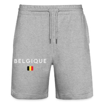 Drapeau de la Belgique, fierté belge - Short de jogging bio TRAINER Stanley/Stella unisexe - gris chiné - Devant - Nik (191cm) & Marisol (170cm)