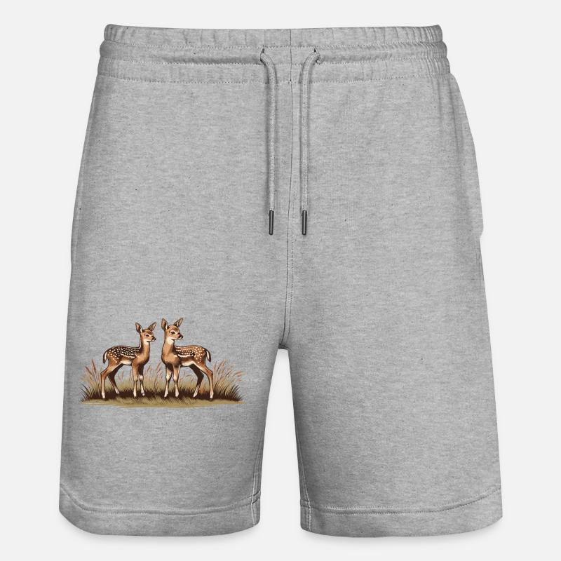 Rehe auf Wiese - Stanley/Stella Unisex Bio Joggingshorts Trainer  - Grau meliert