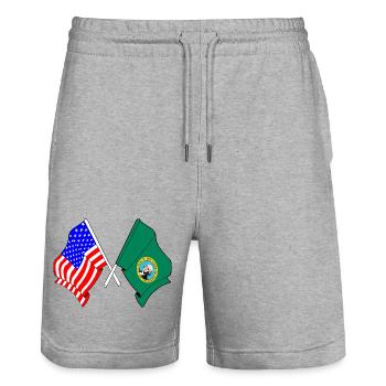 Drapeau des États-Unis et de l’État de Washington croisé - Short de jogging bio TRAINER Stanley/Stella unisexe - gris chiné - Devant - Nik (191cm) & Marisol (170cm)