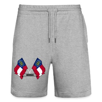 Two flags text GEORGIA - Stanley/Stella Trainer Unisex Organic Jogging Shorts - heather grey - Front - Nik (191cm) & Marisol (170cm)