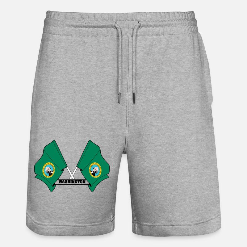Zwei Flaggen mit dem Text WASHINGTON - Stanley/Stella Unisex Bio Joggingshorts Trainer  - Grau meliert