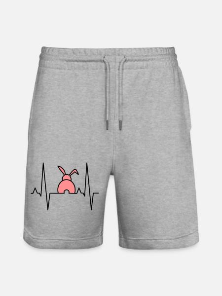 Playful bunny with hearts - Stanley/Stella Trainer Unisex Organic Jogging Shorts - heather grey