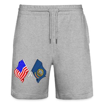 Drapeau des États-Unis et de l’État d’Indaho franchi - Short de jogging bio TRAINER Stanley/Stella unisexe - gris chiné - Devant - Nik (191cm) & Marisol (170cm)