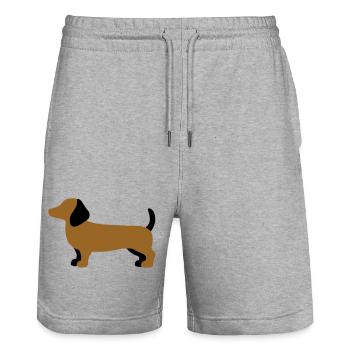 Silhouette de teckel – Design minimaliste pour chien - Short de jogging bio TRAINER Stanley/Stella unisexe - gris chiné - Devant - Nik (191cm) & Marisol (170cm)