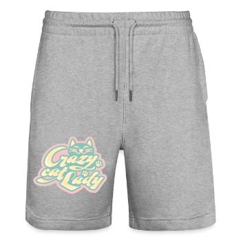 Crazy Cat Lady – Playful Cat Love - Stanley/Stella Trainer Unisex Organic Jogging Shorts - heather grey - Front - Nik (191cm) & Marisol (170cm)