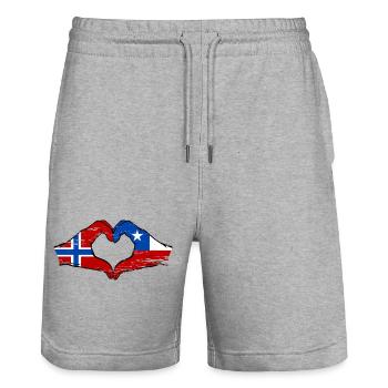 Norway Chile flag hands heart shape used - Stanley/Stella Trainer Unisex Organic Jogging Shorts - heather grey - Front - Nik (191cm) & Marisol (170cm)
