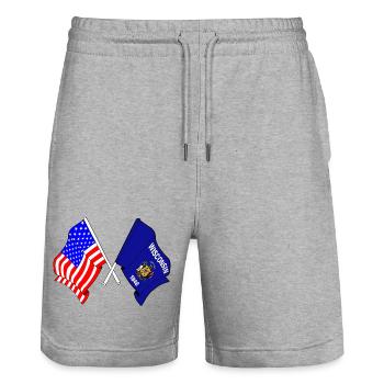 Drapeau des États-Unis et de l’État du Wisconsin croisé - Short de jogging bio TRAINER Stanley/Stella unisexe - gris chiné - Devant - Nik (191cm) & Marisol (170cm)